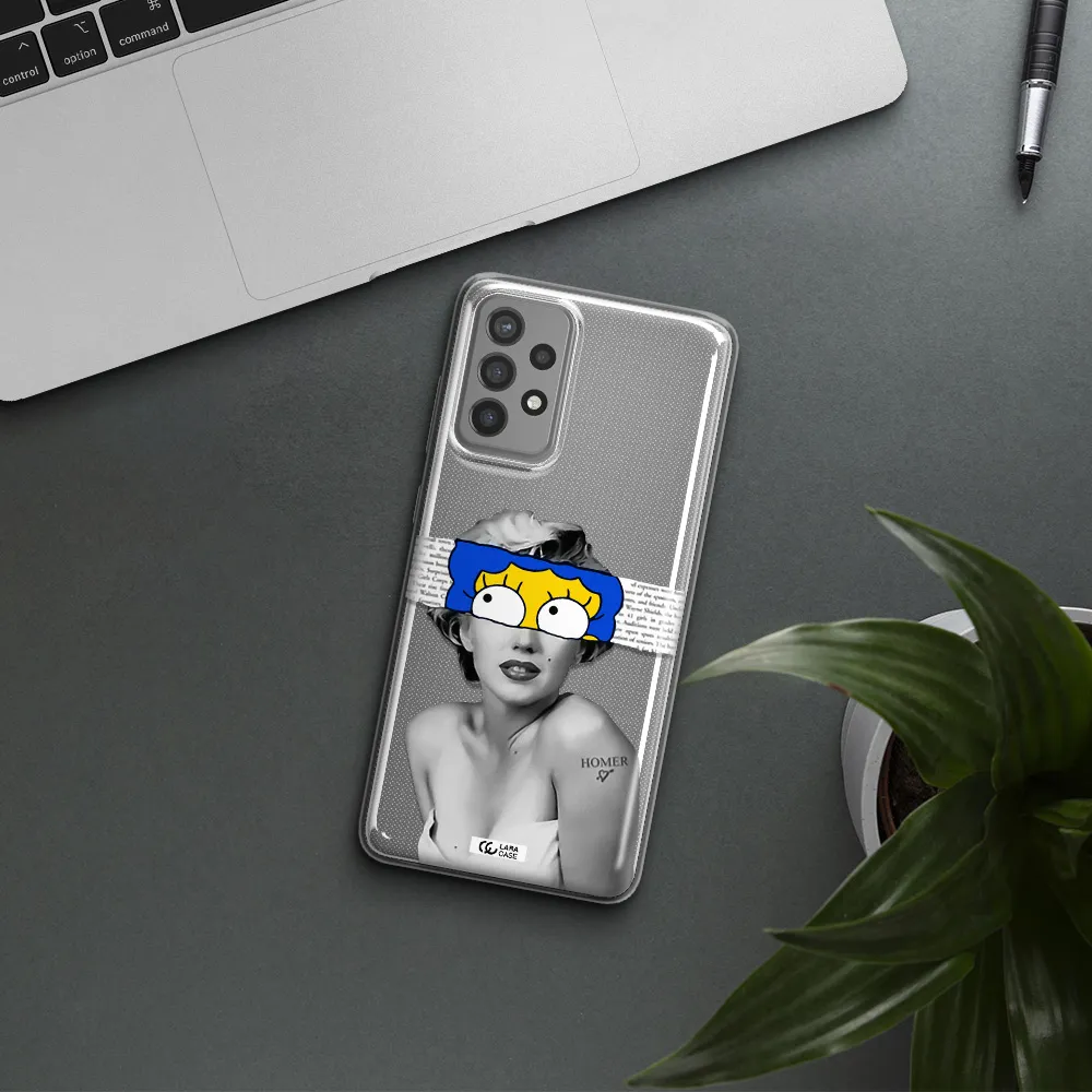 a woman with a cartoon on her head Samsung A72 Clear TPU Case