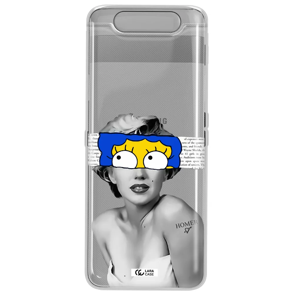 a woman with a cartoon on her head Samsung A80 Clear TPU Case
