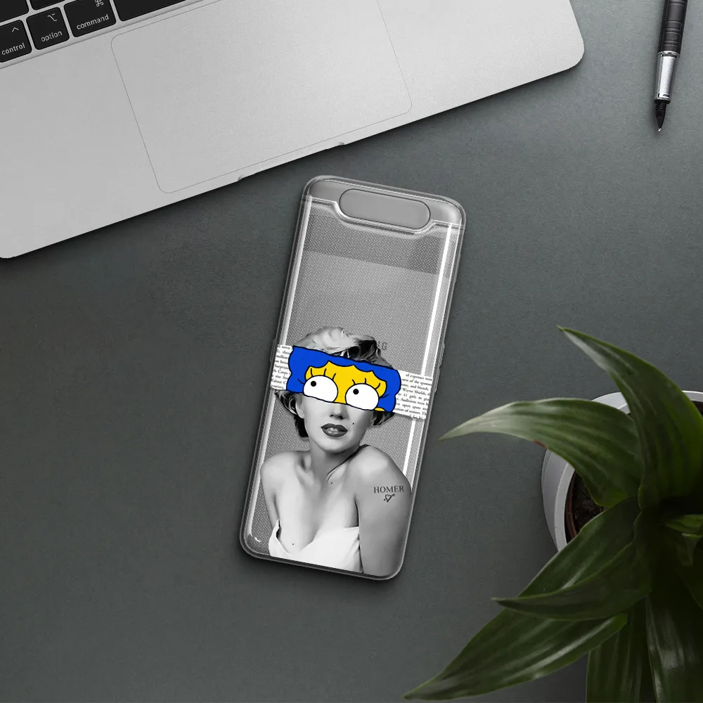 a woman with a cartoon on her head Samsung A80 Clear TPU Case