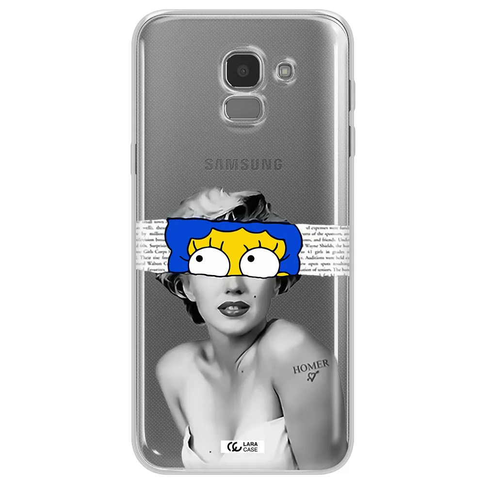 a woman with a cartoon on her head Samsung J6 Clear TPU Case