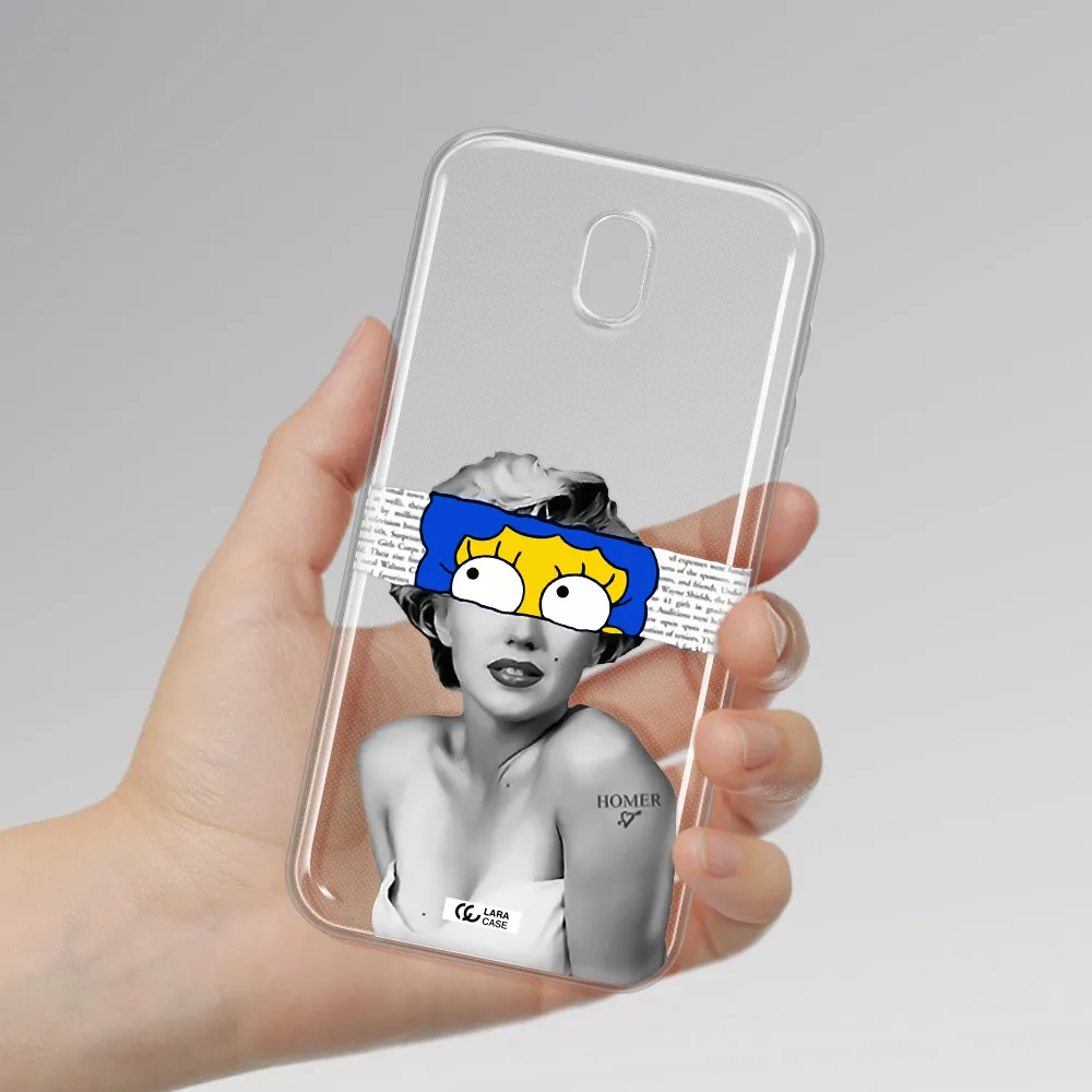 a woman with a cartoon on her head Samsung J7 Pro Clear TPU Case
