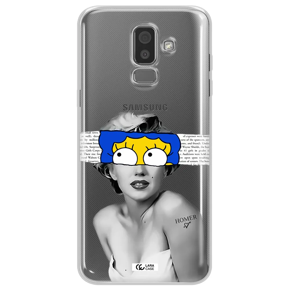 a woman with a cartoon on her head Samsung J8 Clear TPU Case