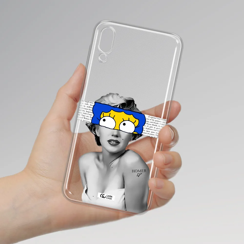 a woman with a cartoon on her head Samsung M10 Clear TPU Case