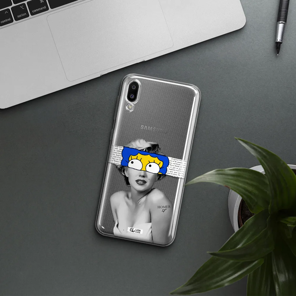 a woman with a cartoon on her head Samsung M10 Clear TPU Case