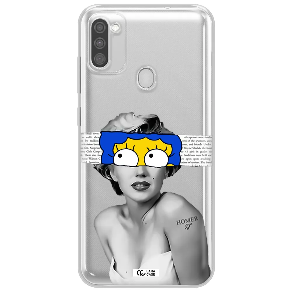 a woman with a cartoon on her head Samsung M11 Clear TPU Case