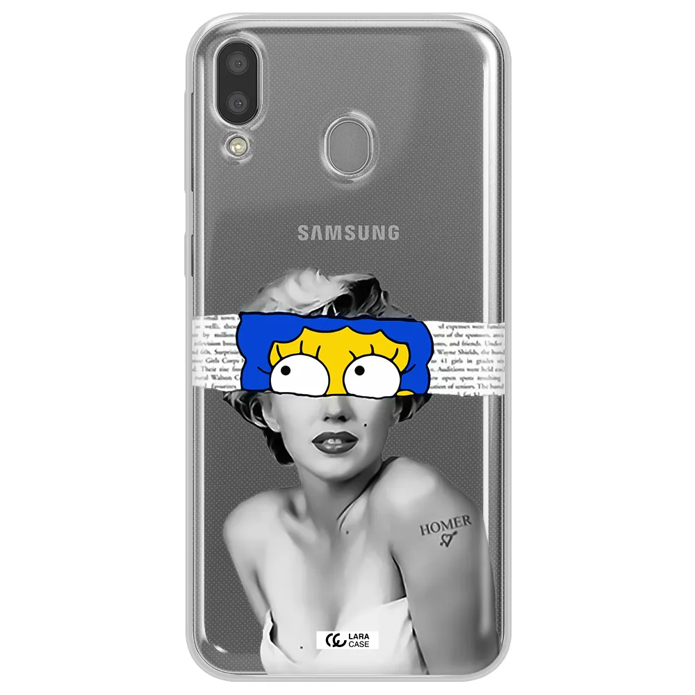 a woman with a cartoon on her head Samsung M20 Clear TPU Case