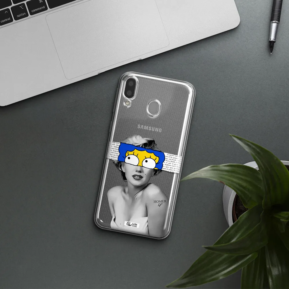 a woman with a cartoon on her head Samsung M20 Clear TPU Case