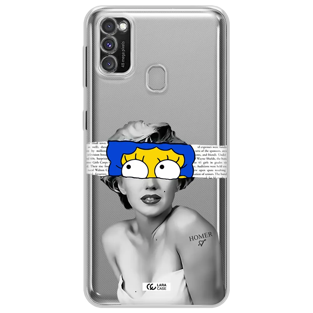 a woman with a cartoon on her head Samsung M30S Clear TPU Case