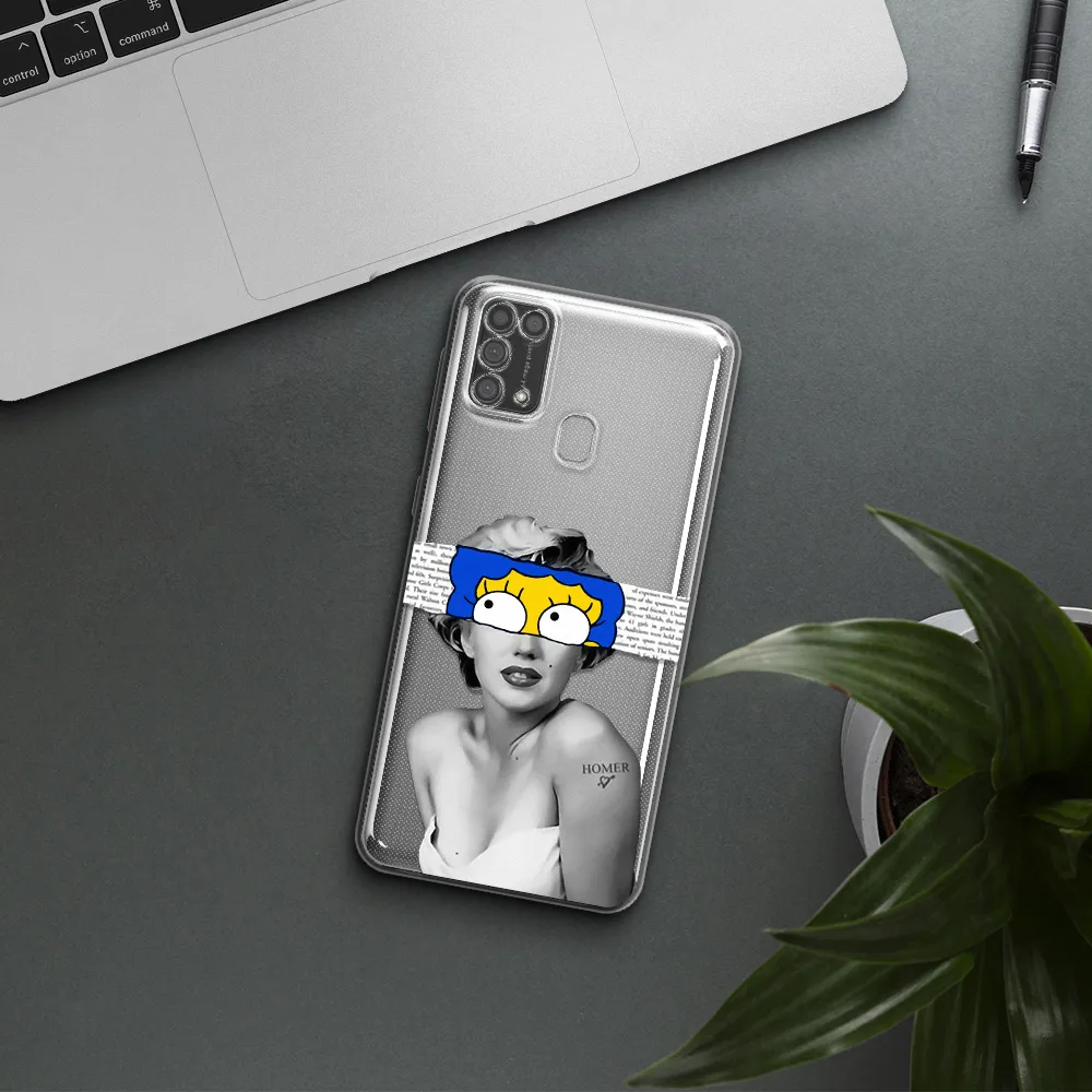 a woman with a cartoon on her head Samsung M31 Clear TPU Case