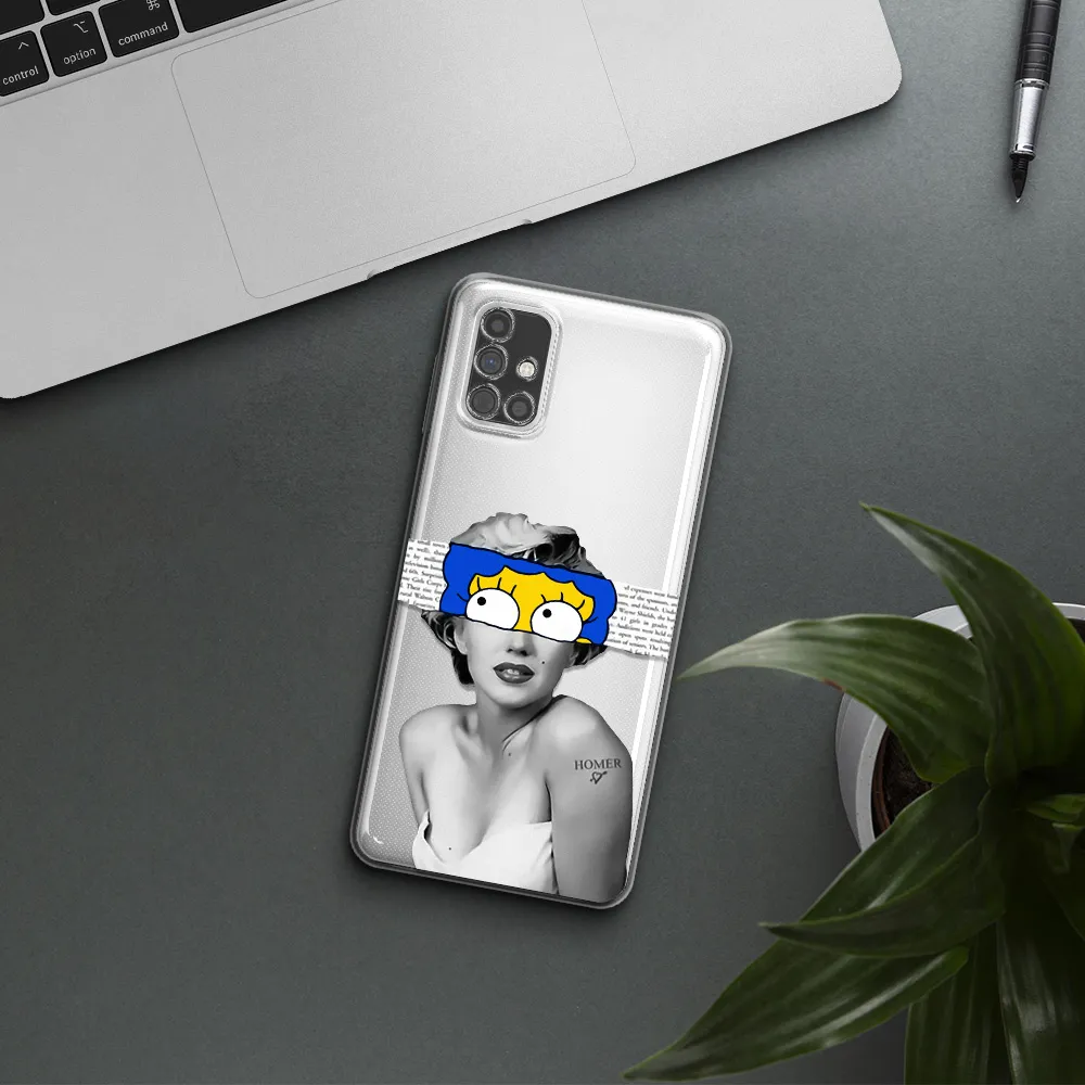 a woman with a cartoon on her head Samsung M51 Clear TPU Case