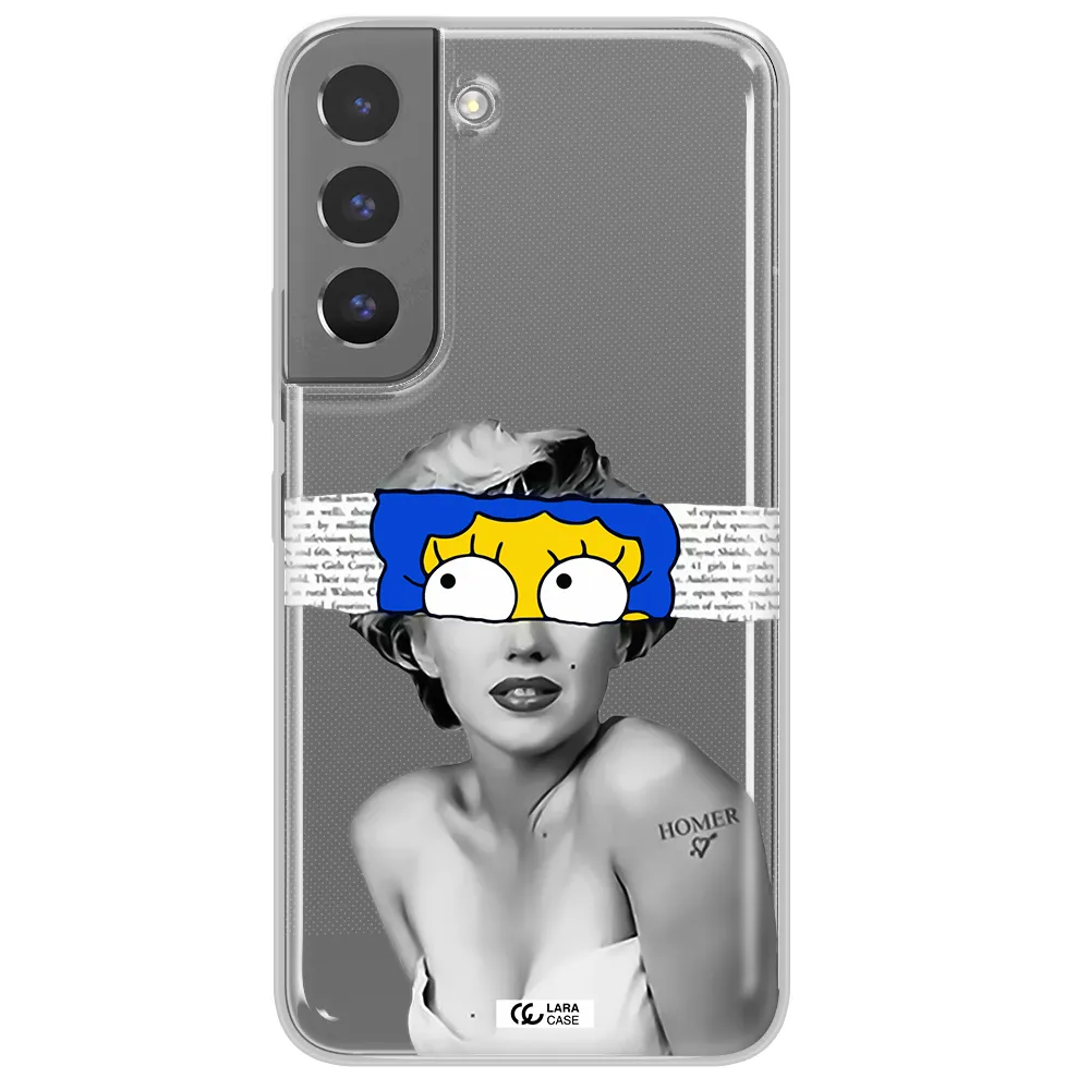 a woman with a cartoon on her head Samsung S 22 Clear TPU Case