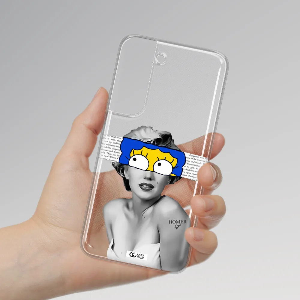 a woman with a cartoon on her head Samsung S 22 Clear TPU Case