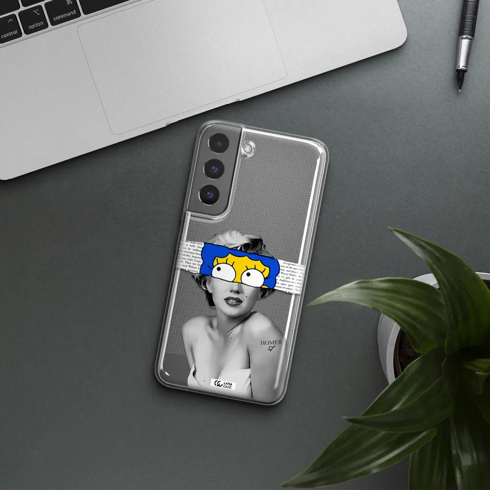a woman with a cartoon on her head Samsung S 22 Clear TPU Case