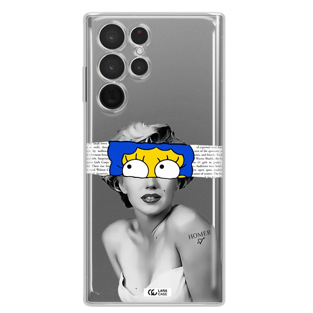 a woman with a cartoon on her head Samsung S 22 Ultra Clear TPU Case