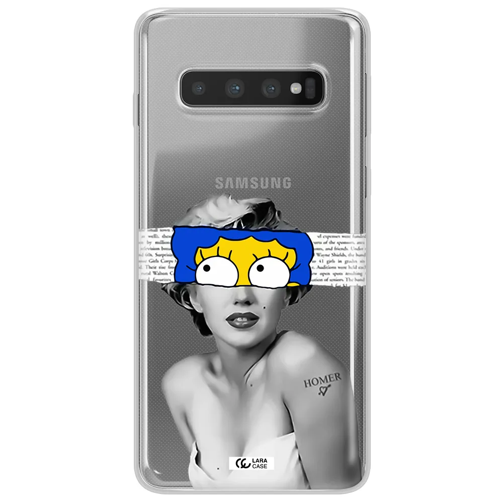 a woman with a cartoon on her head Samsung S10 Clear TPU Case