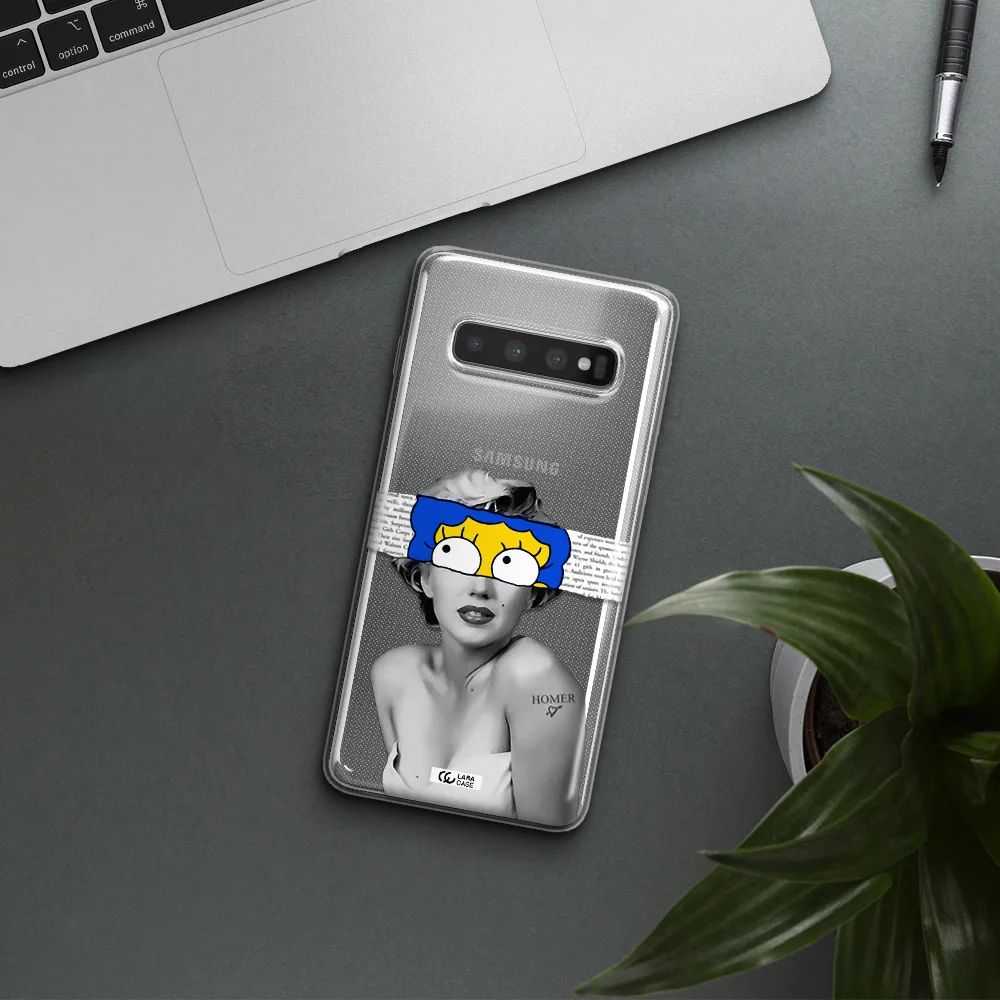 a woman with a cartoon on her head Samsung S10 Clear TPU Case