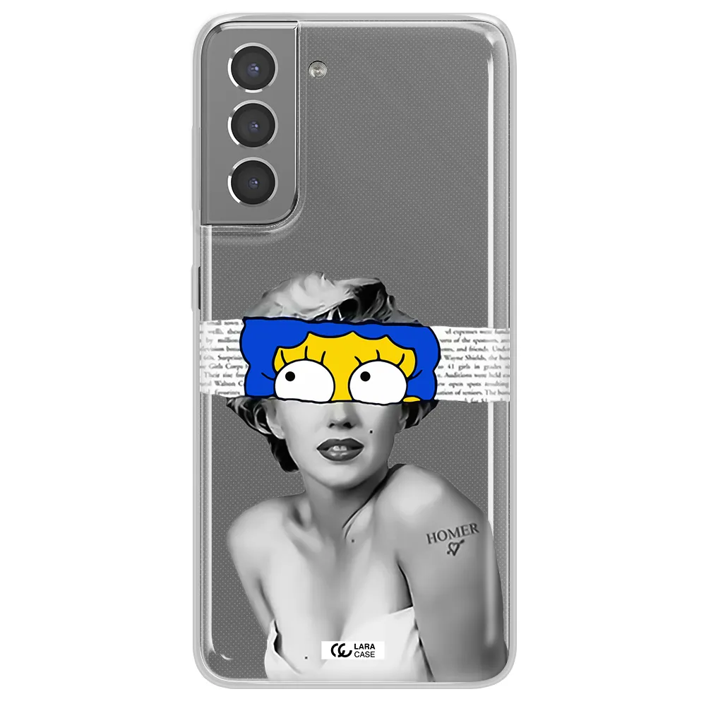 a woman with a cartoon on her head Samsung S21 Clear TPU Case