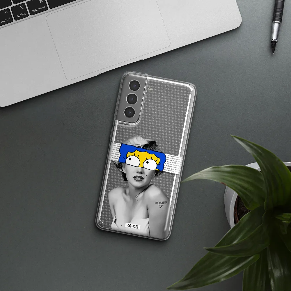 a woman with a cartoon on her head Samsung S21 Clear TPU Case