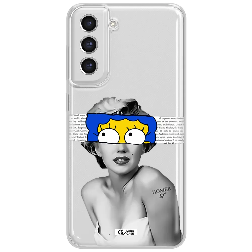 A Woman With A Cartoon On Her Head Samsung S21 Fe Clear Tpu Case