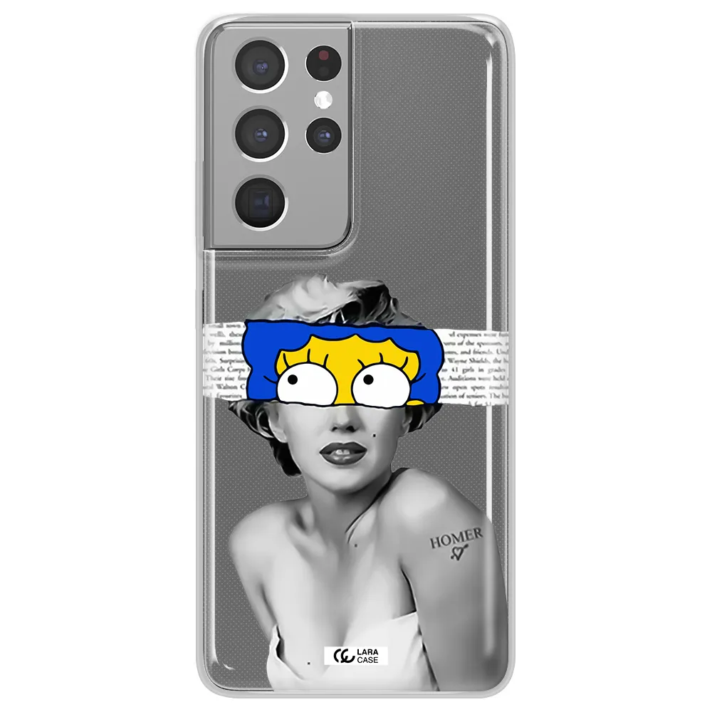 a woman with a cartoon on her head Samsung S21 Ultra Clear TPU Case