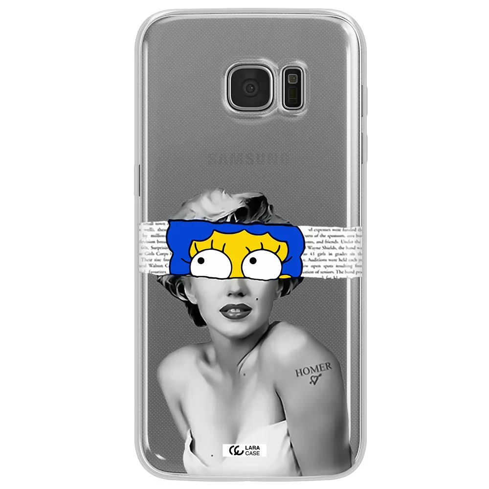 a woman with a cartoon on her head Samsung S7 Edge Clear TPU Case