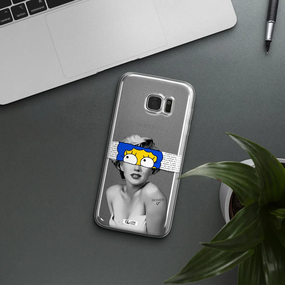 a woman with a cartoon on her head Samsung S7 Edge Clear TPU Case