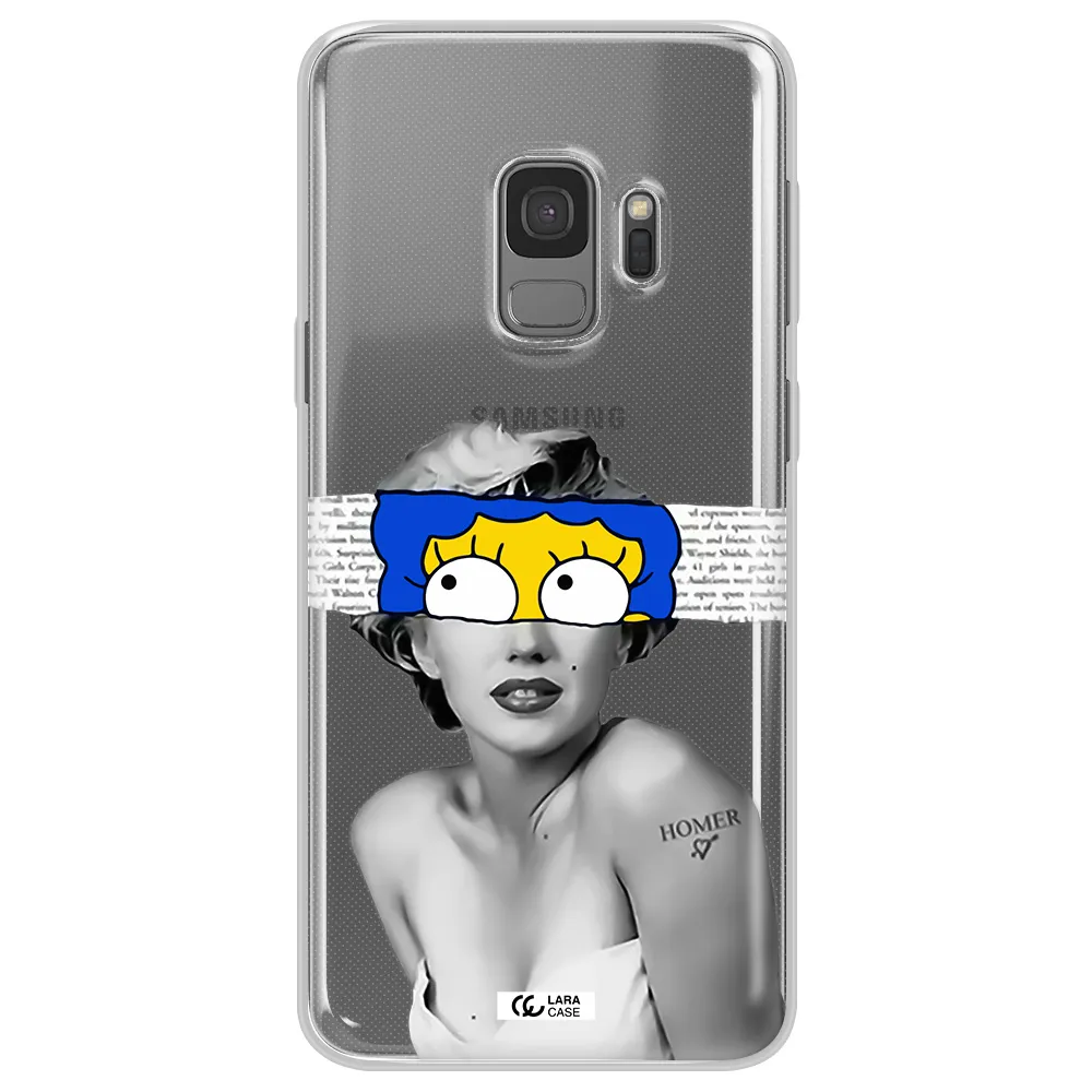 a woman with a cartoon on her head Samsung S9 Clear TPU Case