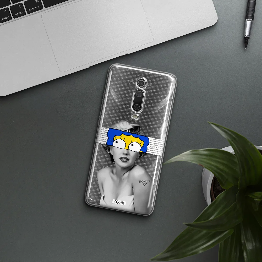a woman with a cartoon on her head Xiaomi Mi 9T Clear TPU Case