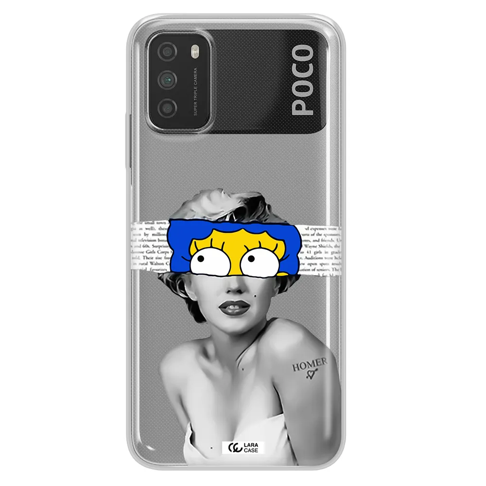 a woman with a cartoon on her head Xiaomi Poco M3 Clear TPU Case