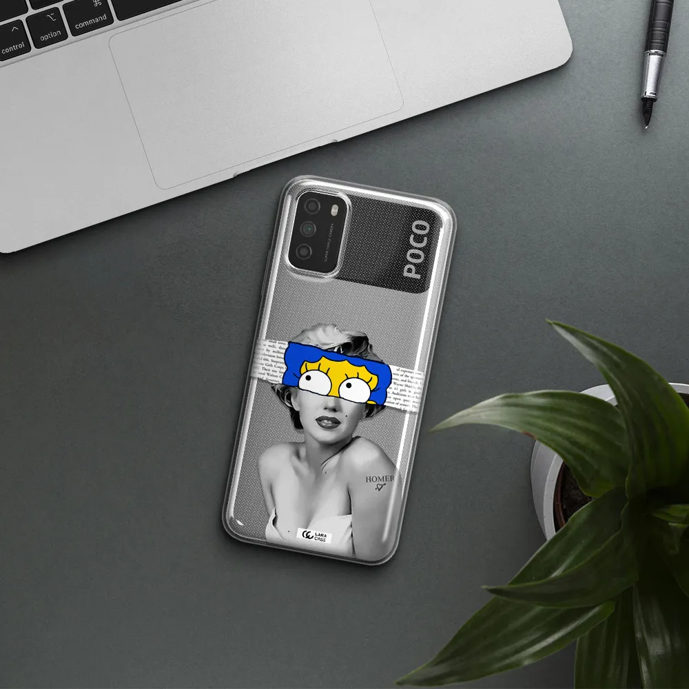 a woman with a cartoon on her head Xiaomi Poco M3 Clear TPU Case