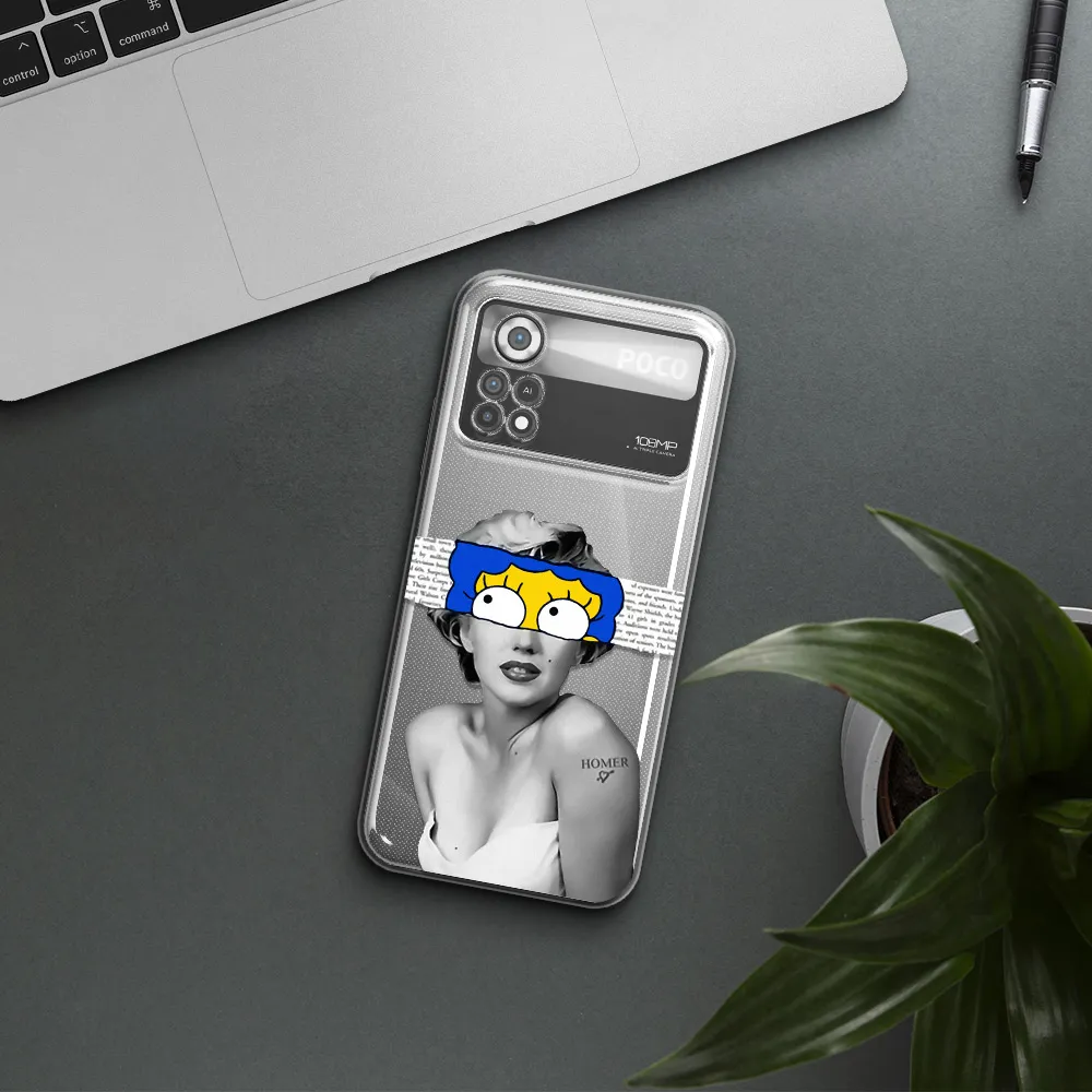 a woman with a cartoon on her head Xiaomi Poco X4 Pro Clear TPU Case
