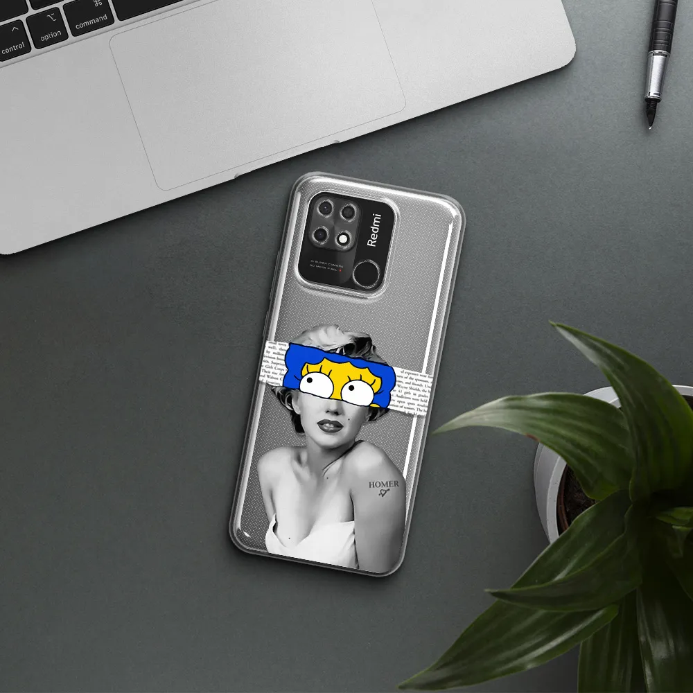 a woman with a cartoon on her head Xiaomi Redmi 10C Clear TPU Case