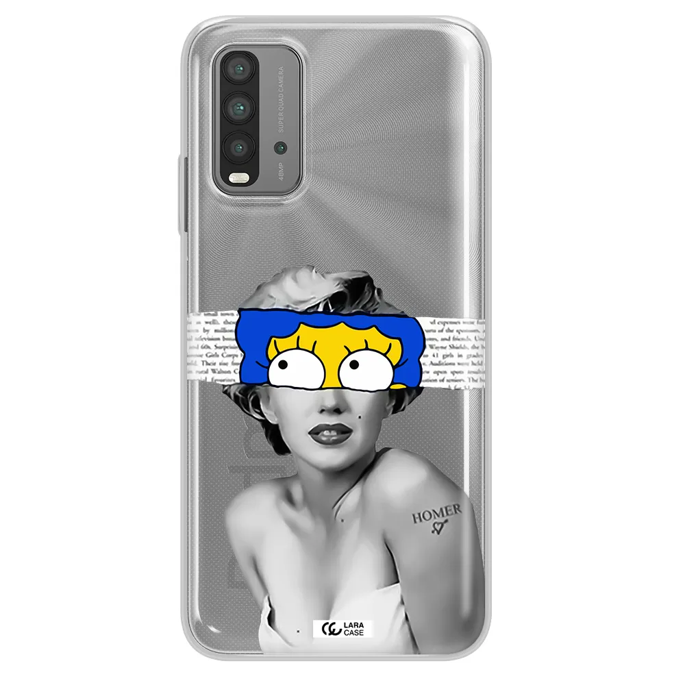 a woman with a cartoon on her head Xiaomi Redmi 9T Clear TPU Case