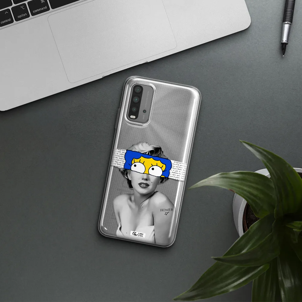 a woman with a cartoon on her head Xiaomi Redmi 9T Clear TPU Case