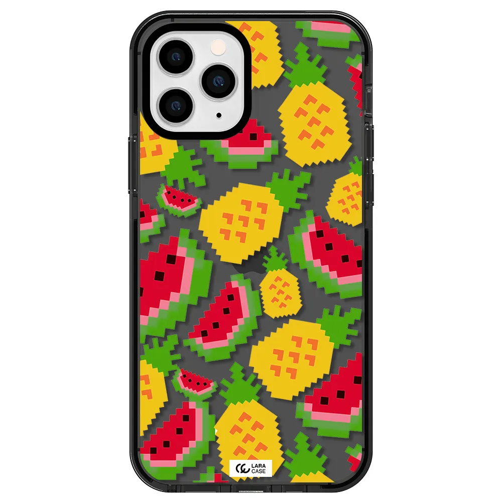 a pattern of watermelon and pineapples Apple iPhone 11 pro impact Smoke Black Case