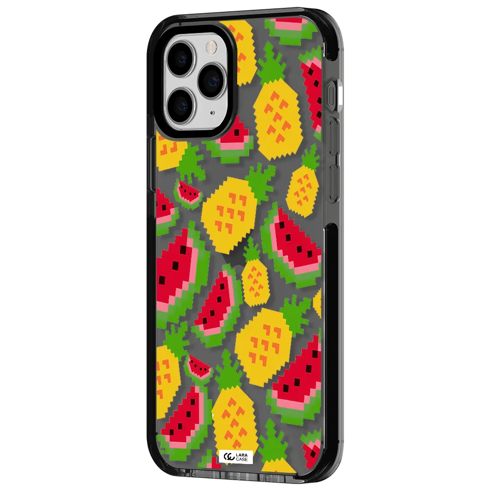a pattern of watermelon and pineapples Apple iPhone 11 pro impact Smoke Black Case