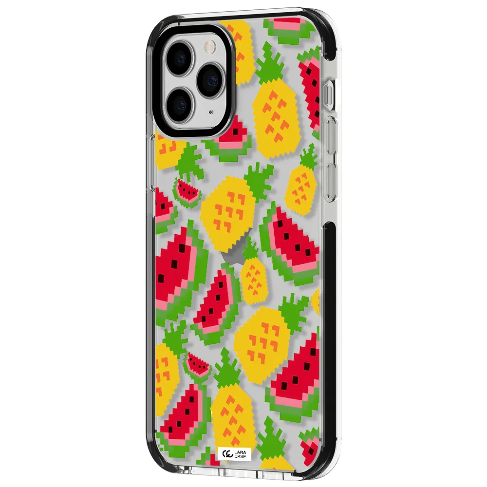 a pattern of watermelon and pineapples Apple iPhone 11 pro max impact black border Case