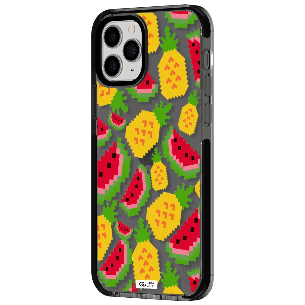 a pattern of watermelon and pineapples Apple iPhone 11 pro max impact Smoke Black Case