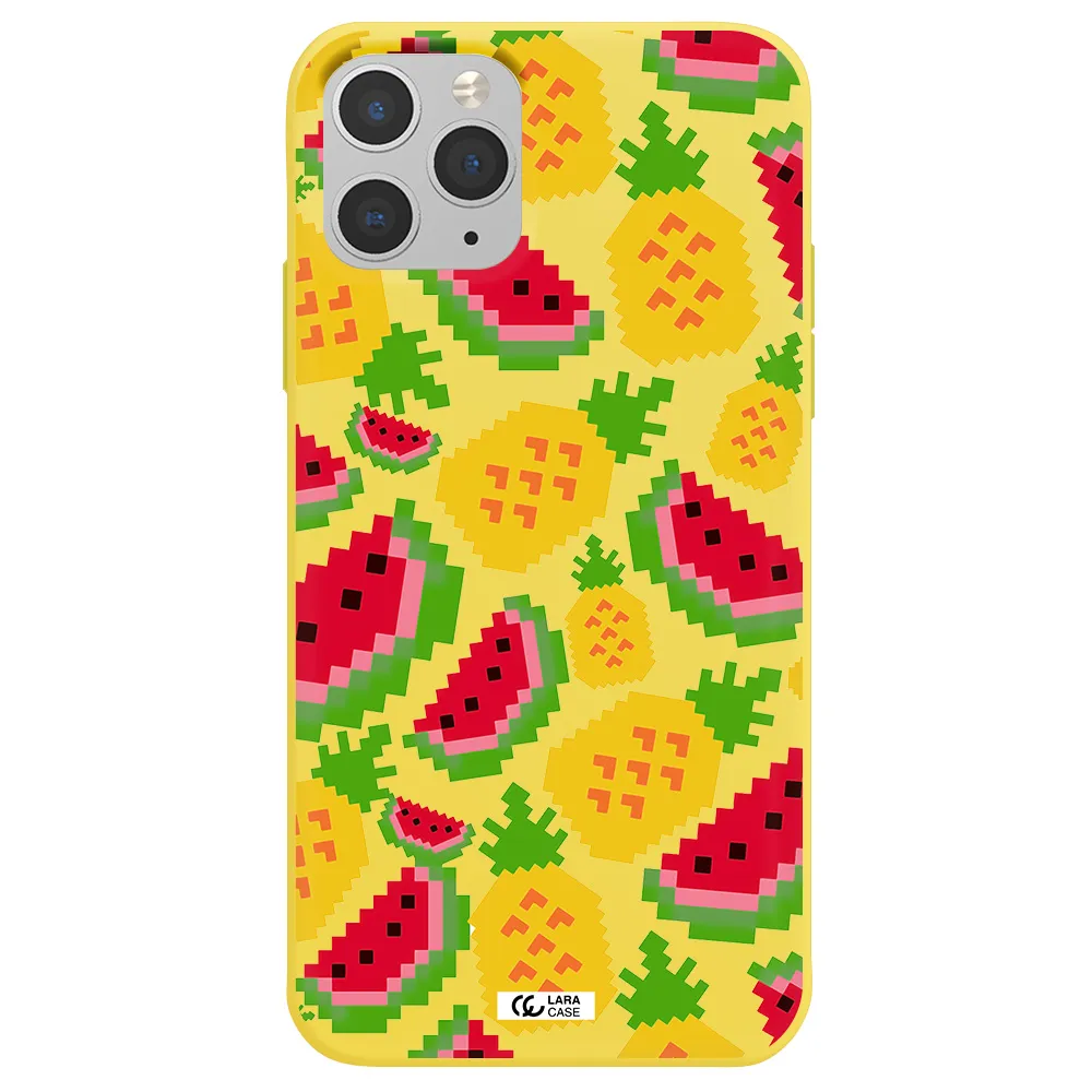 a pattern of watermelon and pineapples Apple iPhone 11 pro max Silicone canary yellow Case