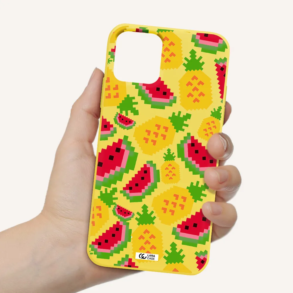 a pattern of watermelon and pineapples Apple iPhone 11 pro max Silicone canary yellow Case