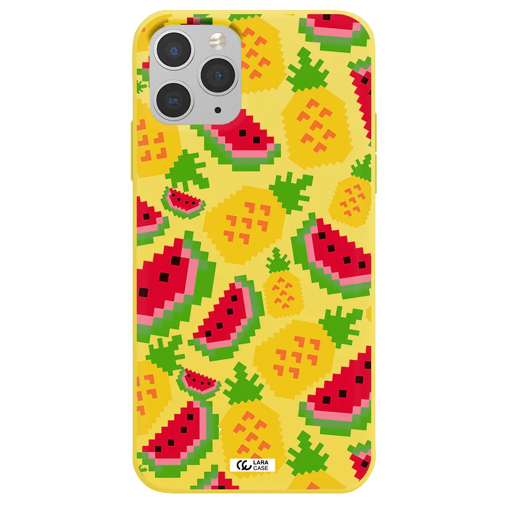 a pattern of watermelon and pineapples Apple iPhone 11 pro Silicone canary yellow Case