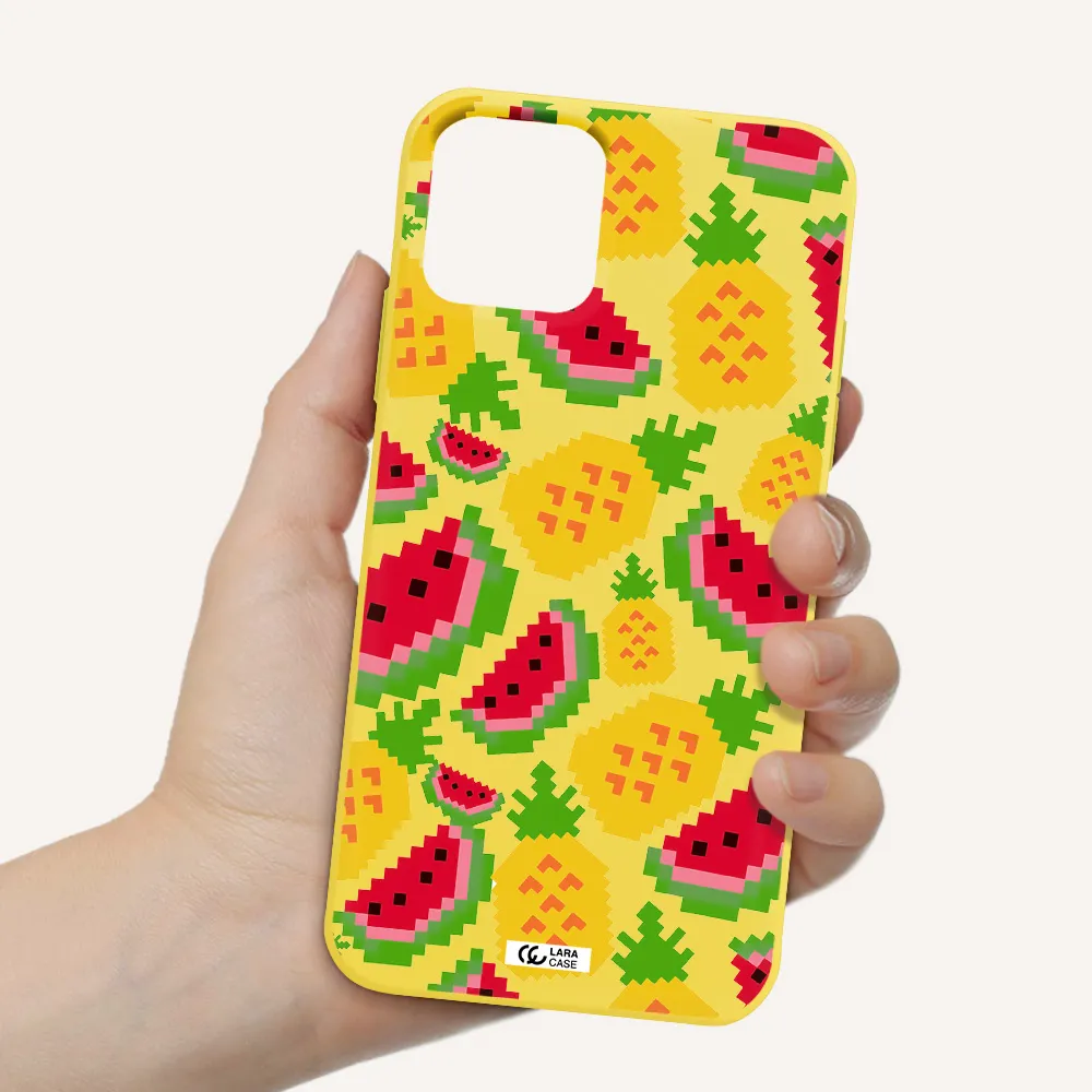 a pattern of watermelon and pineapples Apple iPhone 11 pro Silicone canary yellow Case