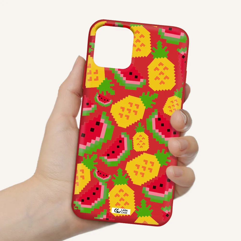 a pattern of watermelon and pineapples Apple iPhone 11 pro Silicone Imperial Red Case