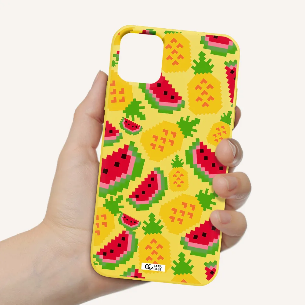 a pattern of watermelon and pineapples Apple iPhone 11 Silicone canary yellow Case