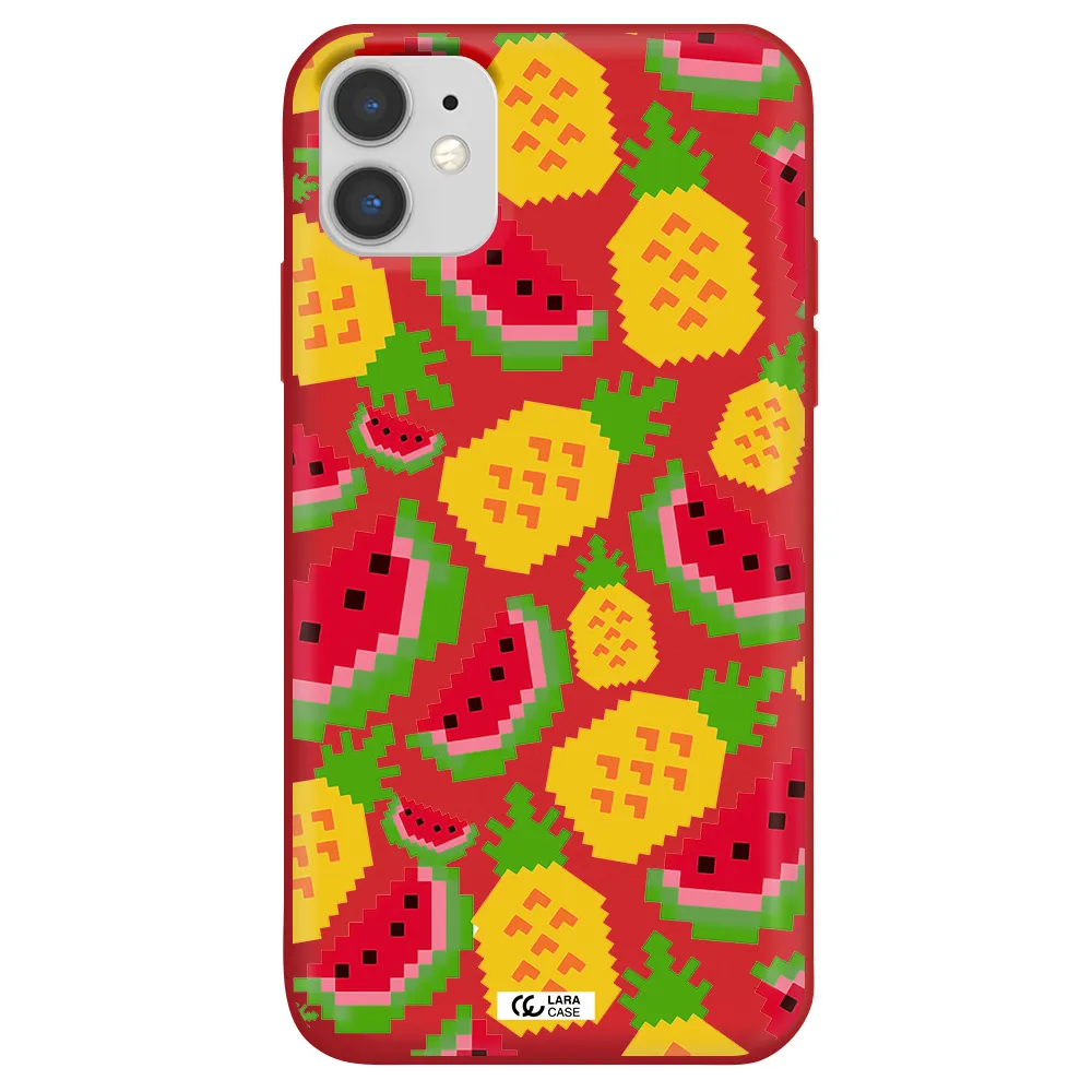 a pattern of watermelon and pineapples Apple iPhone 11 Silicone Imperial Red Case