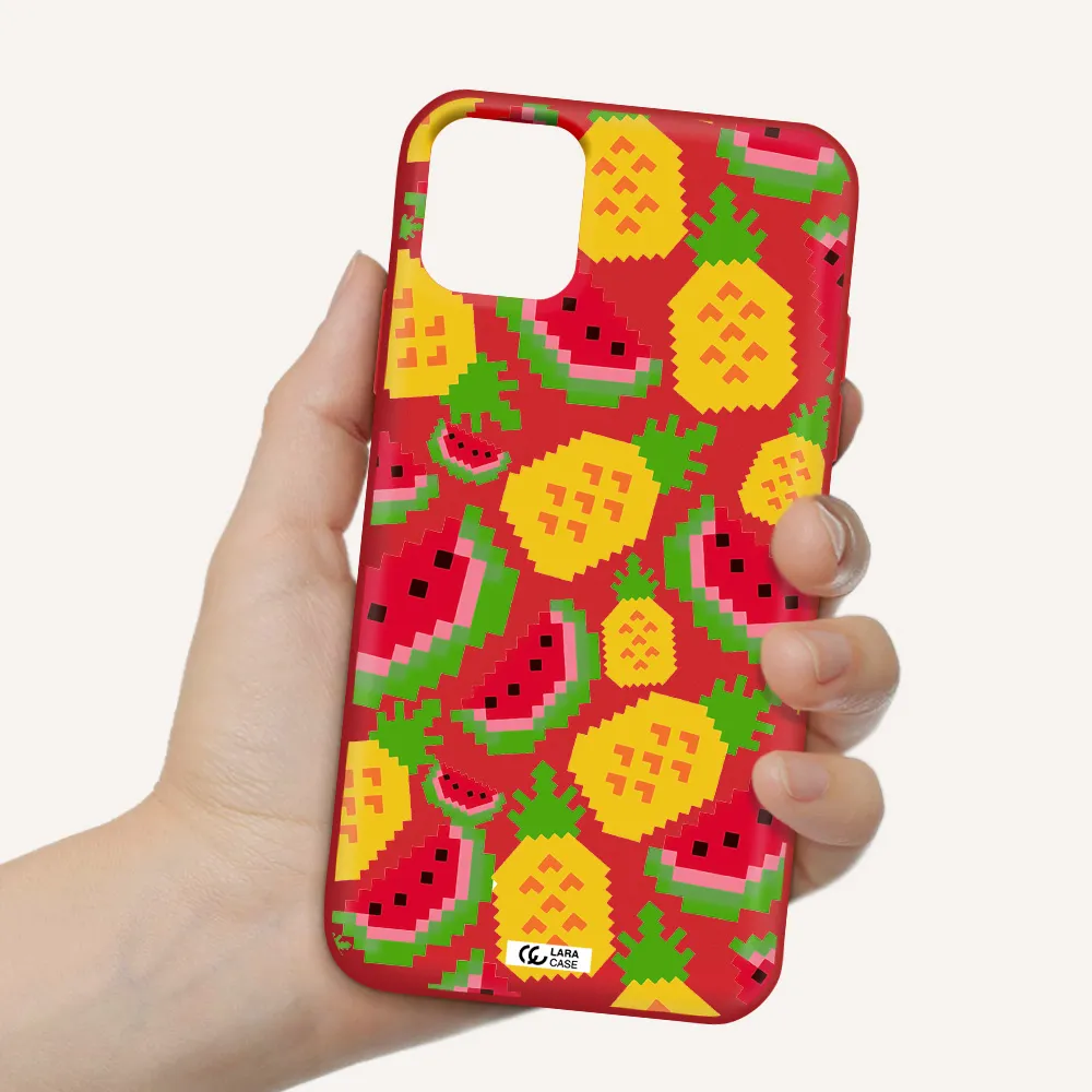 a pattern of watermelon and pineapples Apple iPhone 11 Silicone Imperial Red Case