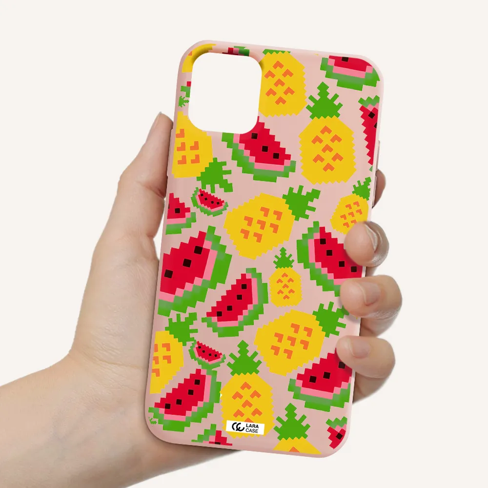 a pattern of watermelon and pineapples Apple iPhone 11 Silicone pastel pink Case