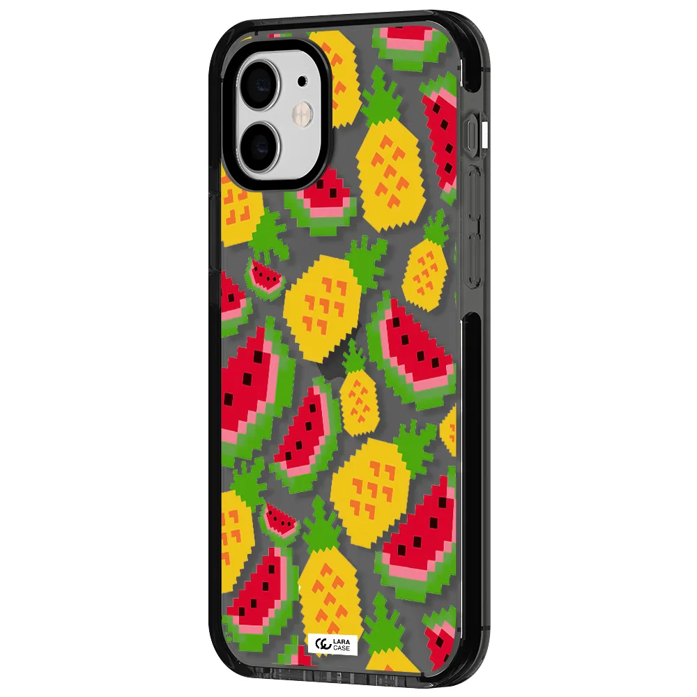 a pattern of watermelon and pineapples Apple iPhone 12 impact Smoke Black Case