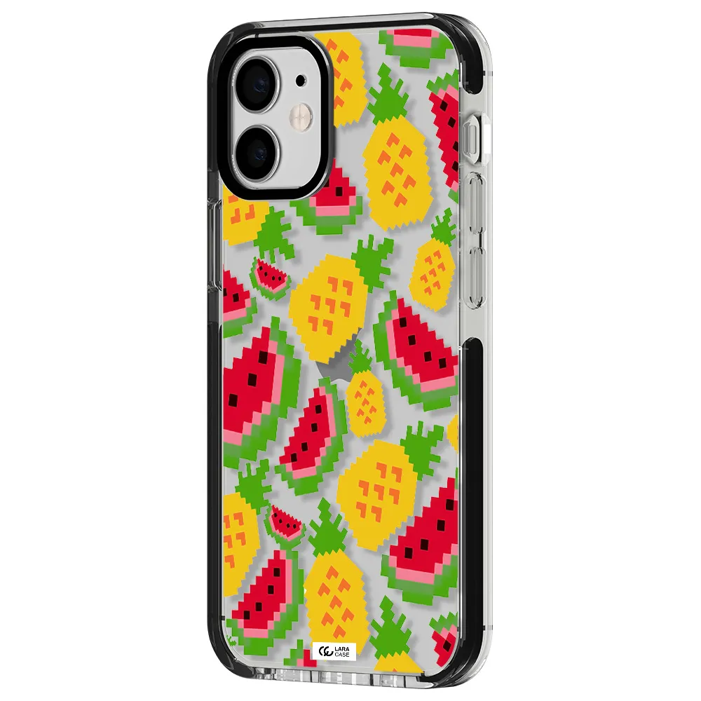 a pattern of watermelon and pineapples Apple iPhone 12 mini impact black border Case