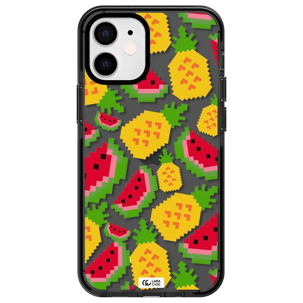 a pattern of watermelon and pineapples Apple iPhone 12 mini impact Smoke Black Case